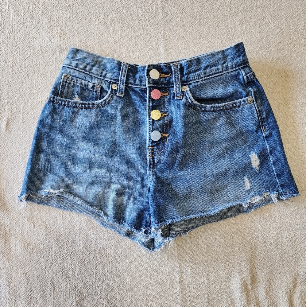 Multi-Color Button-Fly Frayed-Hem Ripped Non-Stretch Jean Shorts for Girls Sz 10